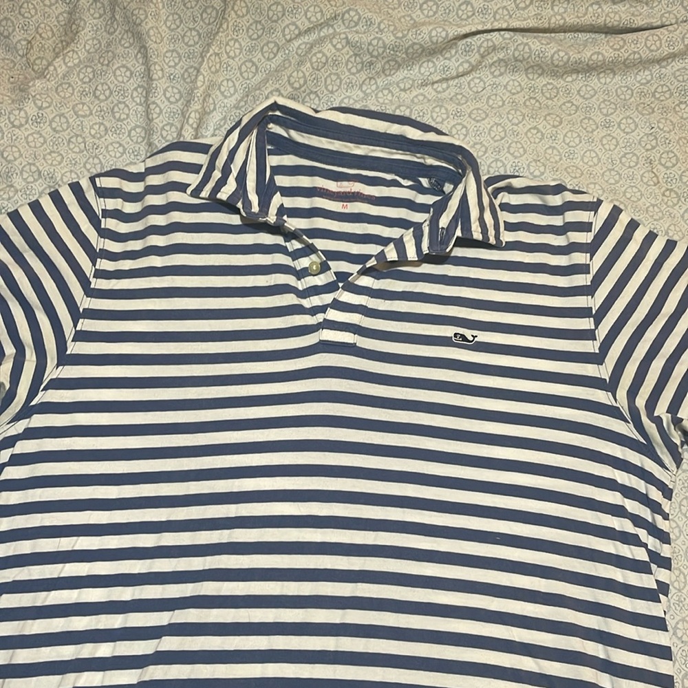 Vineyard Vines Polo Shirt Short Sleeve Blue Striped100% Pima Cotton Size M